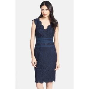 Tadashi Shoji Navy Embroidered Lace Sheath Dress